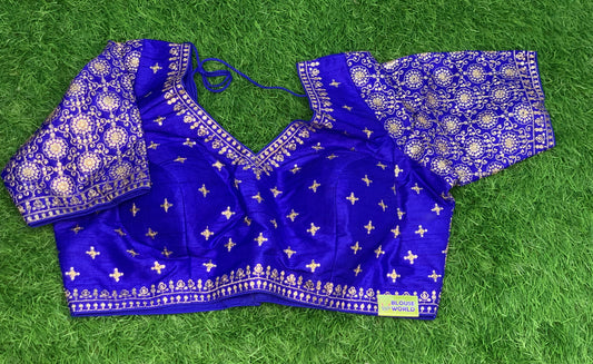 Royal blue heavy back work gold work