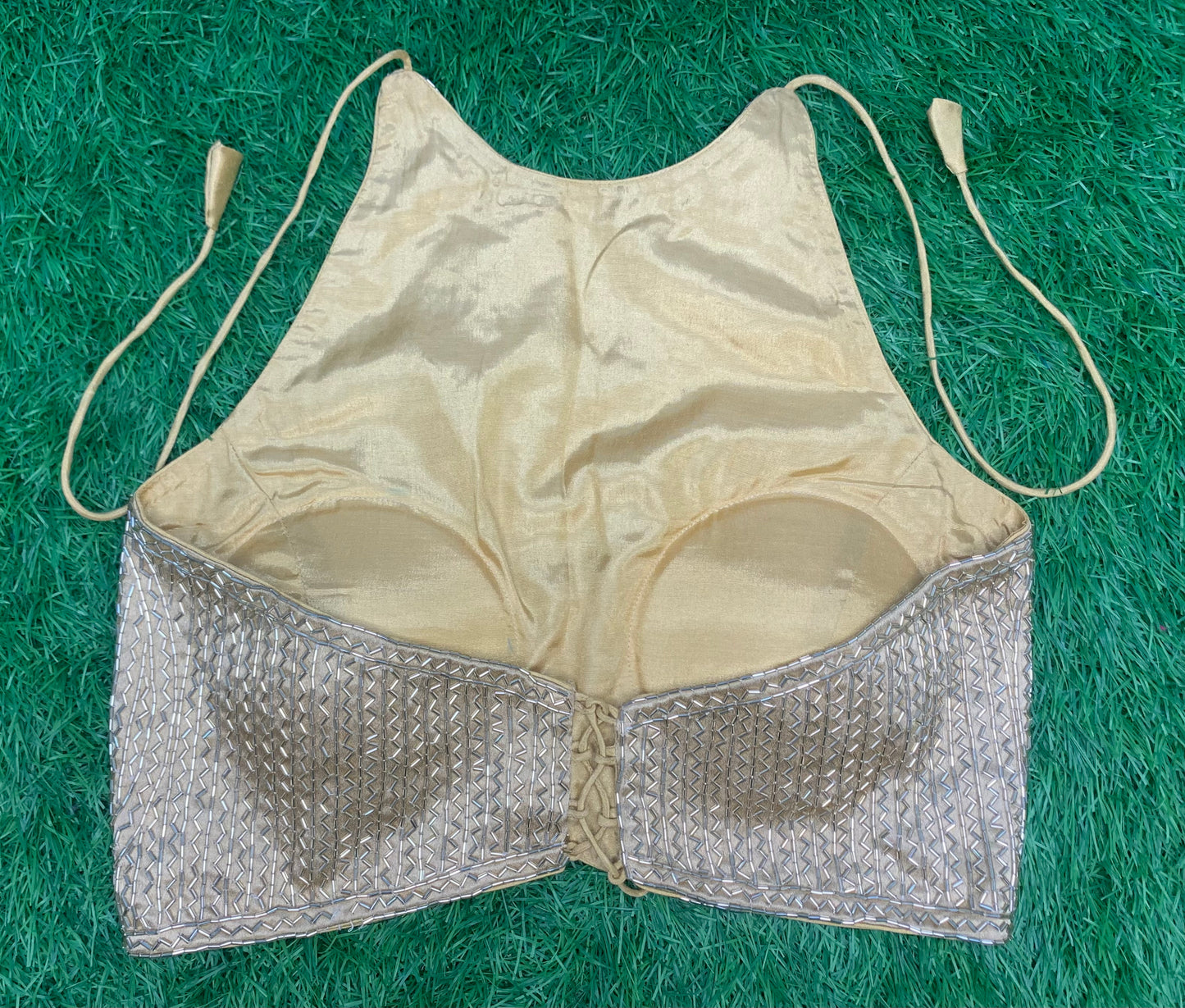 Golden kardana alter neck backless blouse