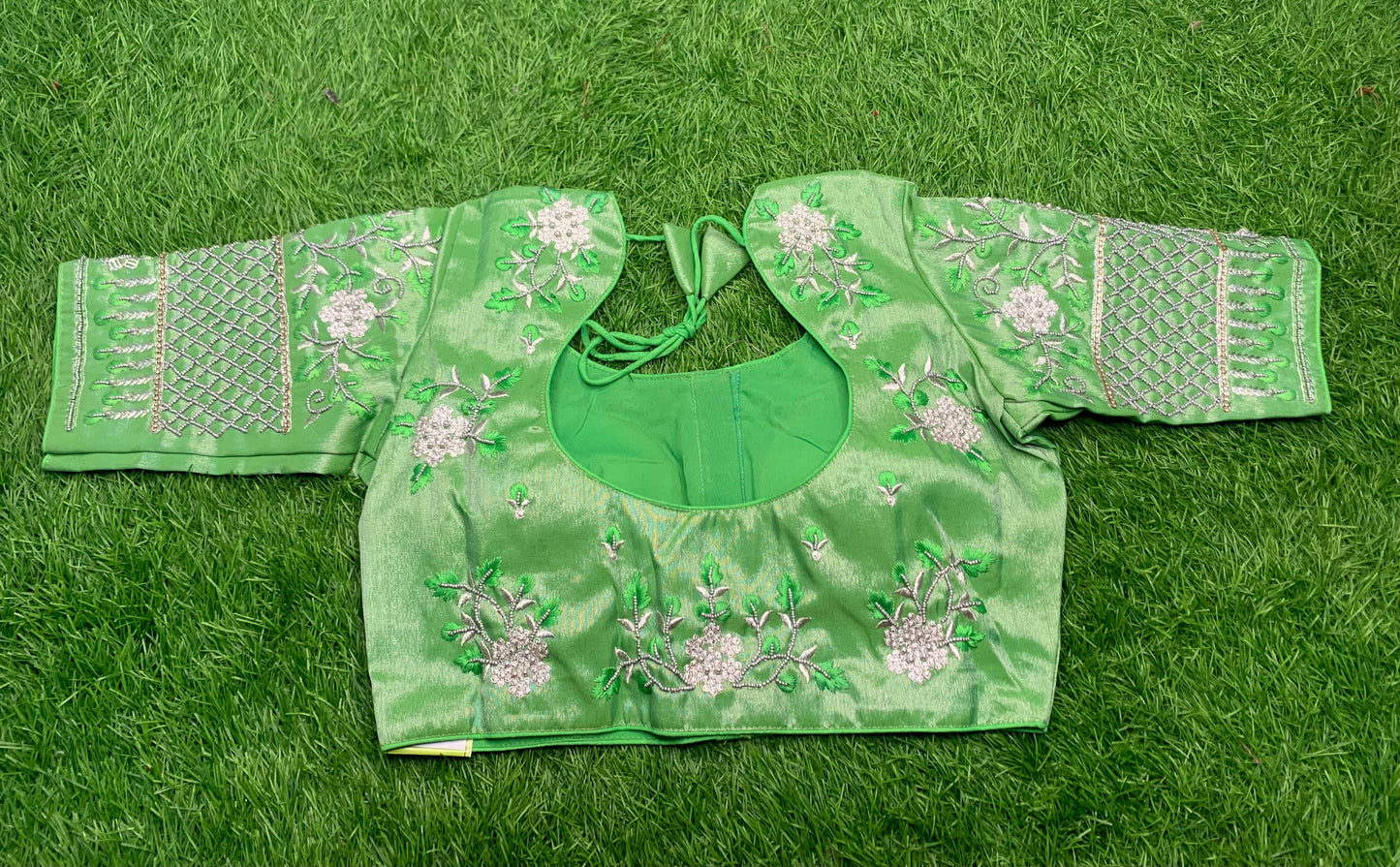 Mint green thread 🧵 work blouse 👚