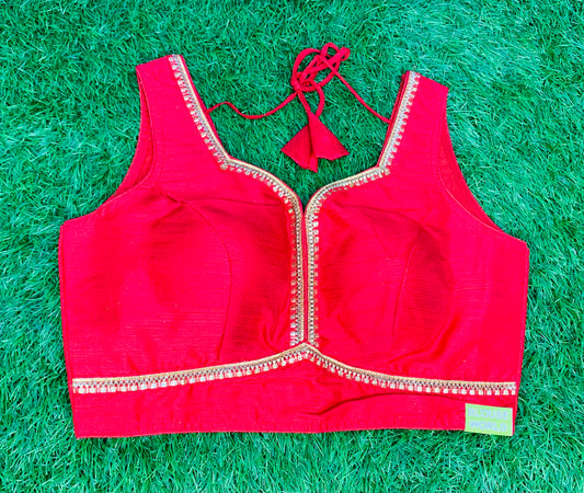 Blood red v neck fancy with hands blouse