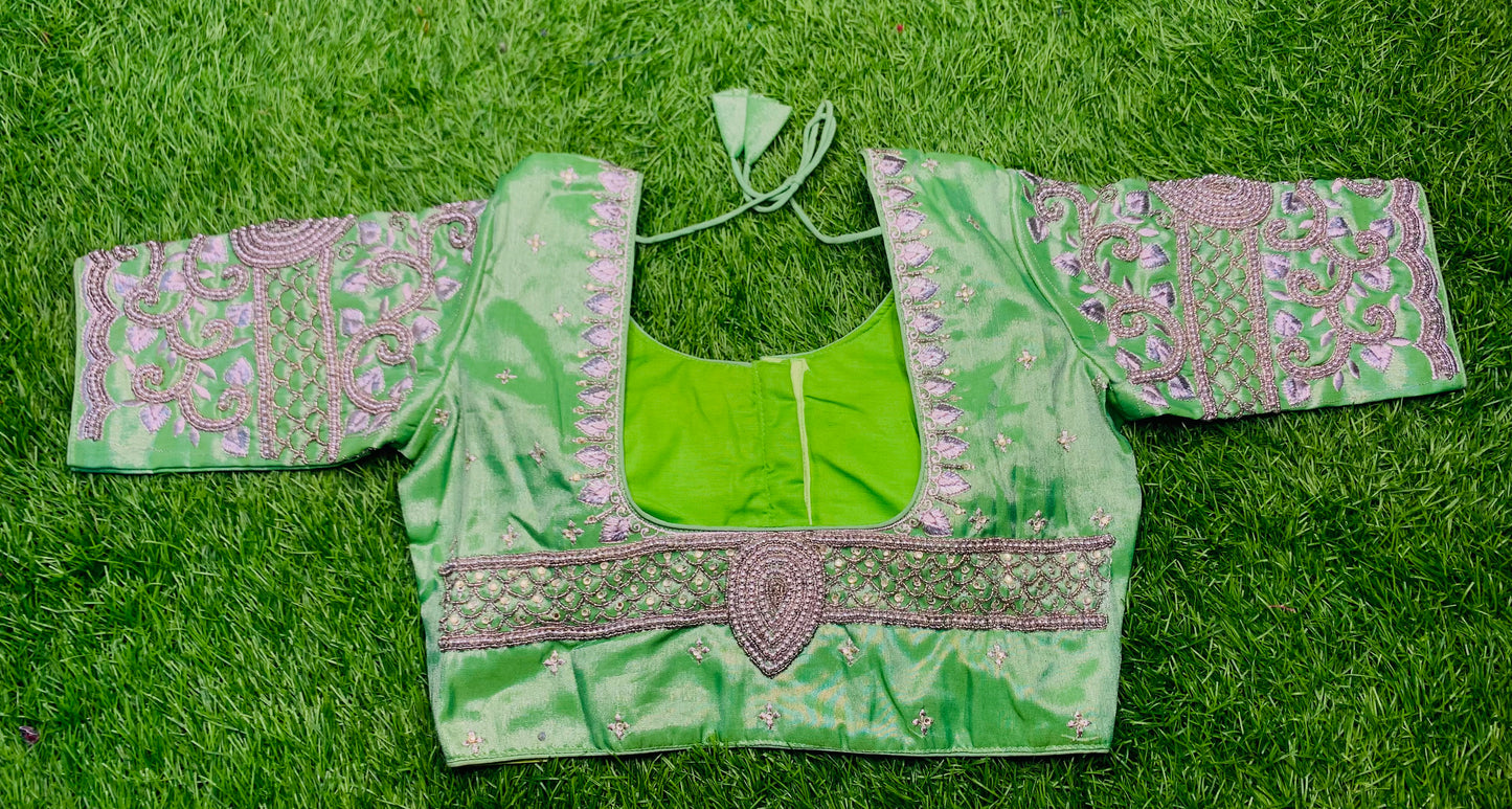 Mint green silver work heavy hand work blouse 👚