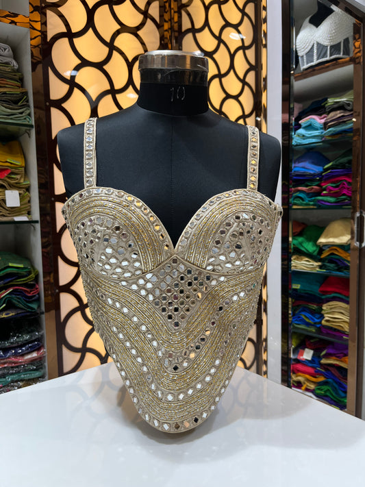 Reflective Elegance: Handcrafted Mirror-Work Blouse Corsets