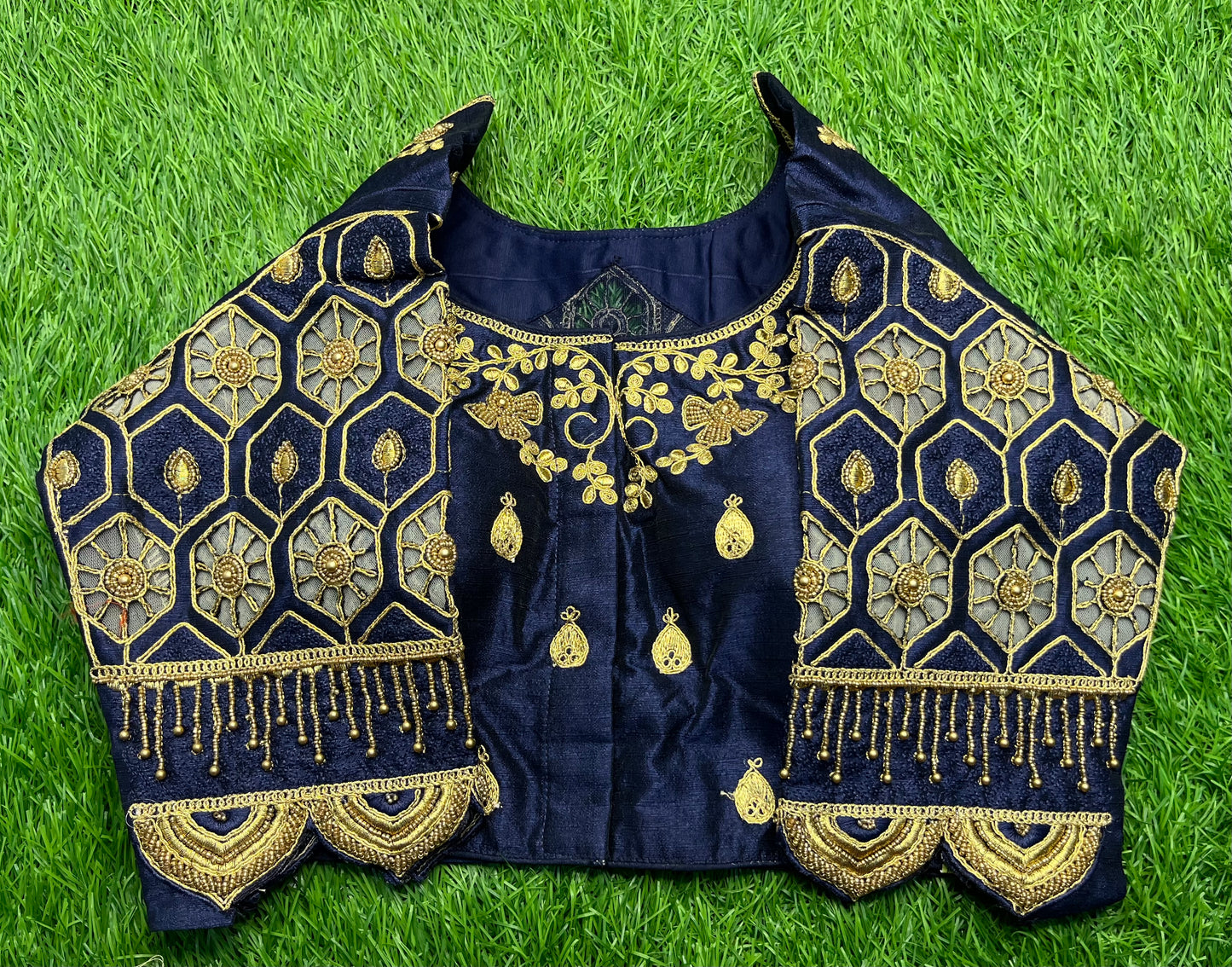 Navy blue back heavy work with cut work design blouse 👚