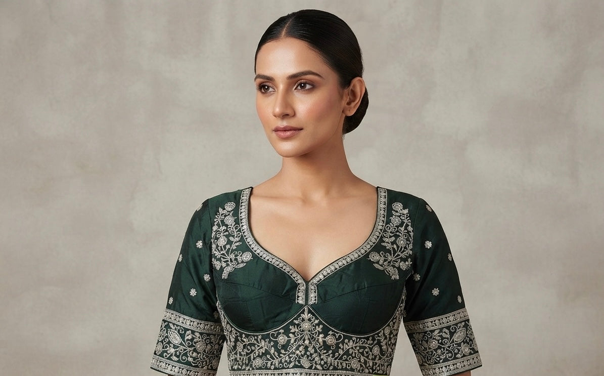 3/4th sleeve embroidery work blouse