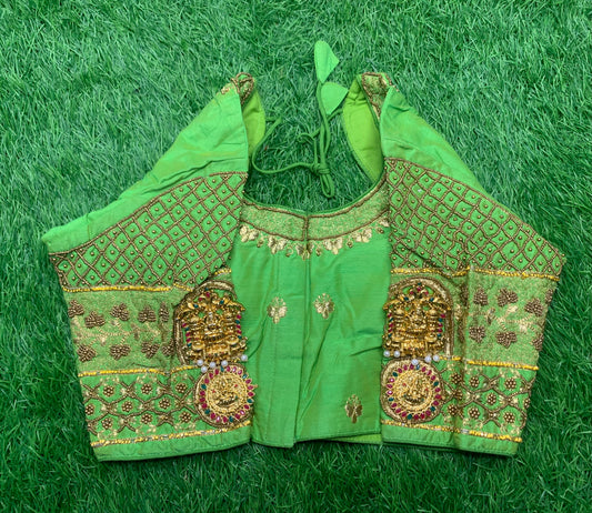 Parrot 🦜 green with double Billa model designer blouse 👚