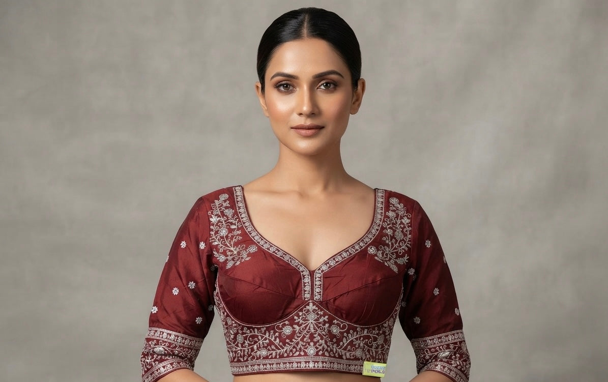 3/4th sleeve embroidery work blouse