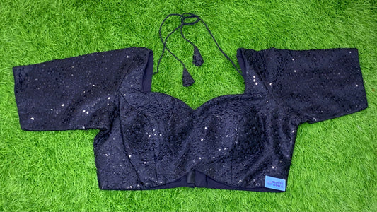 Navy blue v cut with hands embroidery blouse