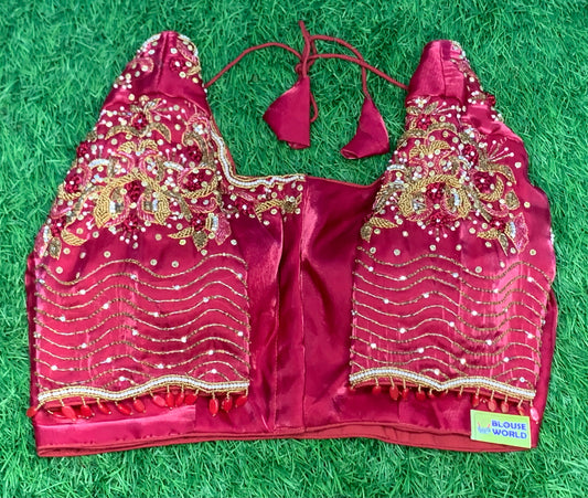 Tissue organza maggam reddish Marron heavy work