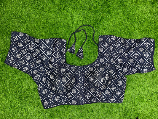 Navy blue blouse white print