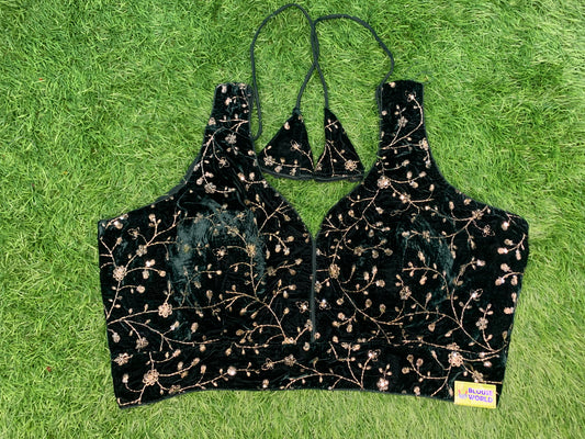 Bottle green velvet blouse with hands