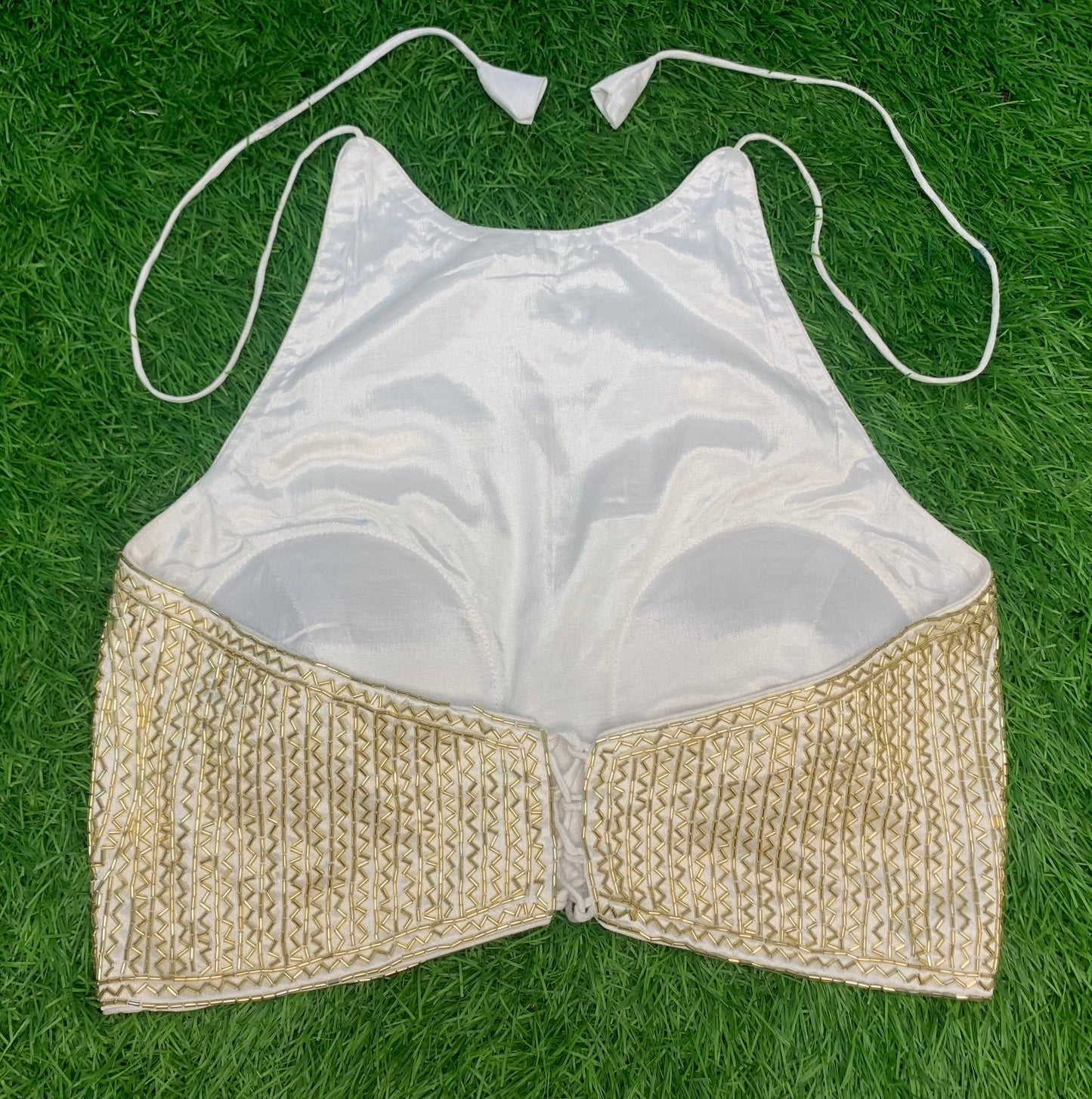 White colour with golden kardana backless blouse