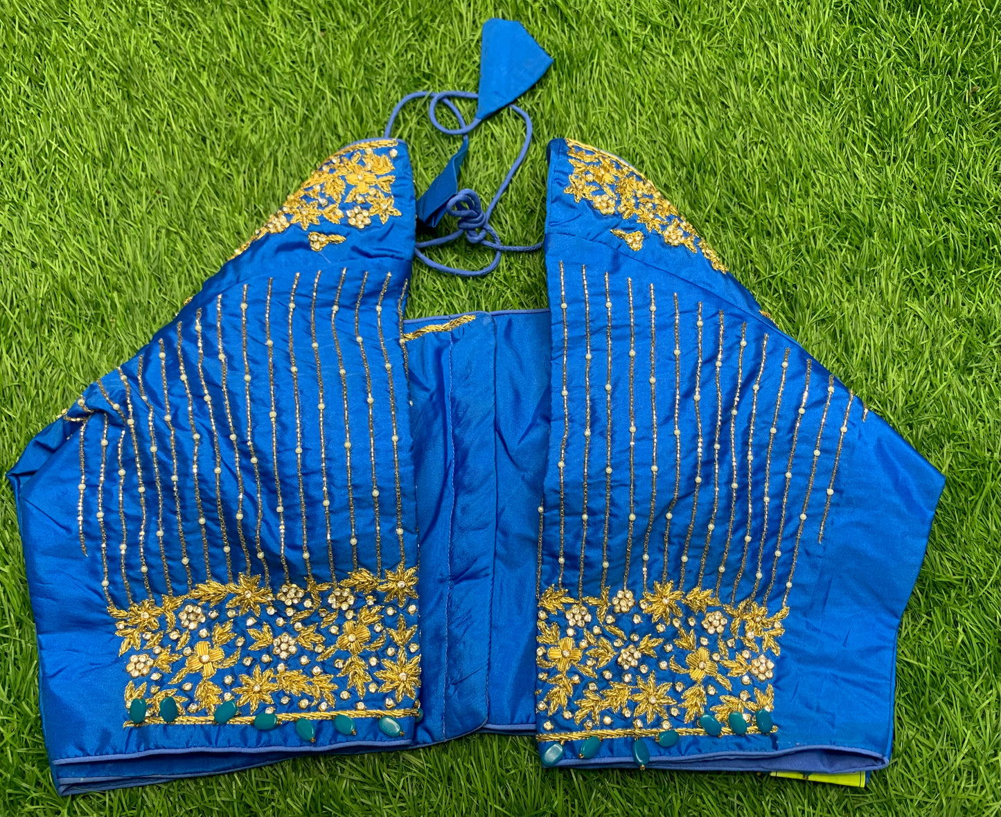 Sky 🌌 blue beads work heavy maggam work blouse