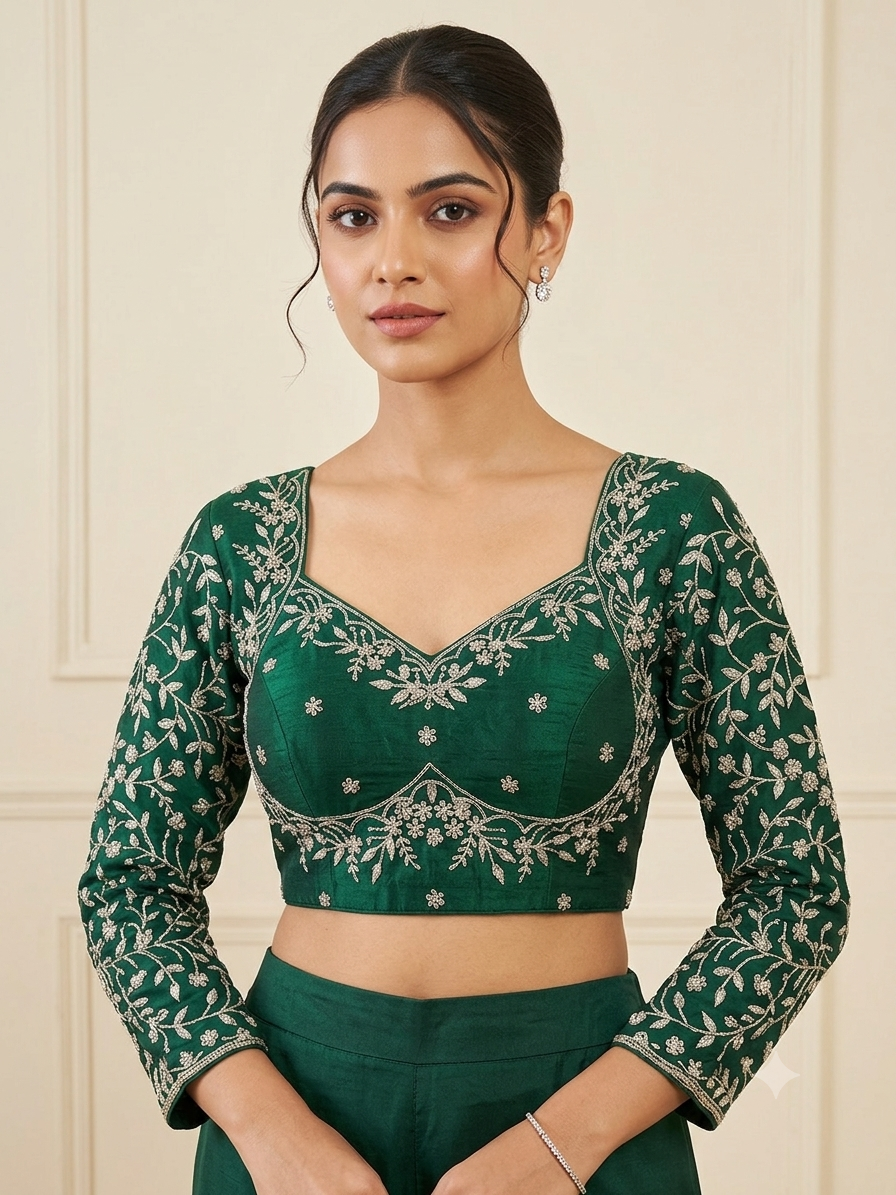 Tissue green designer full hands blouse 👚