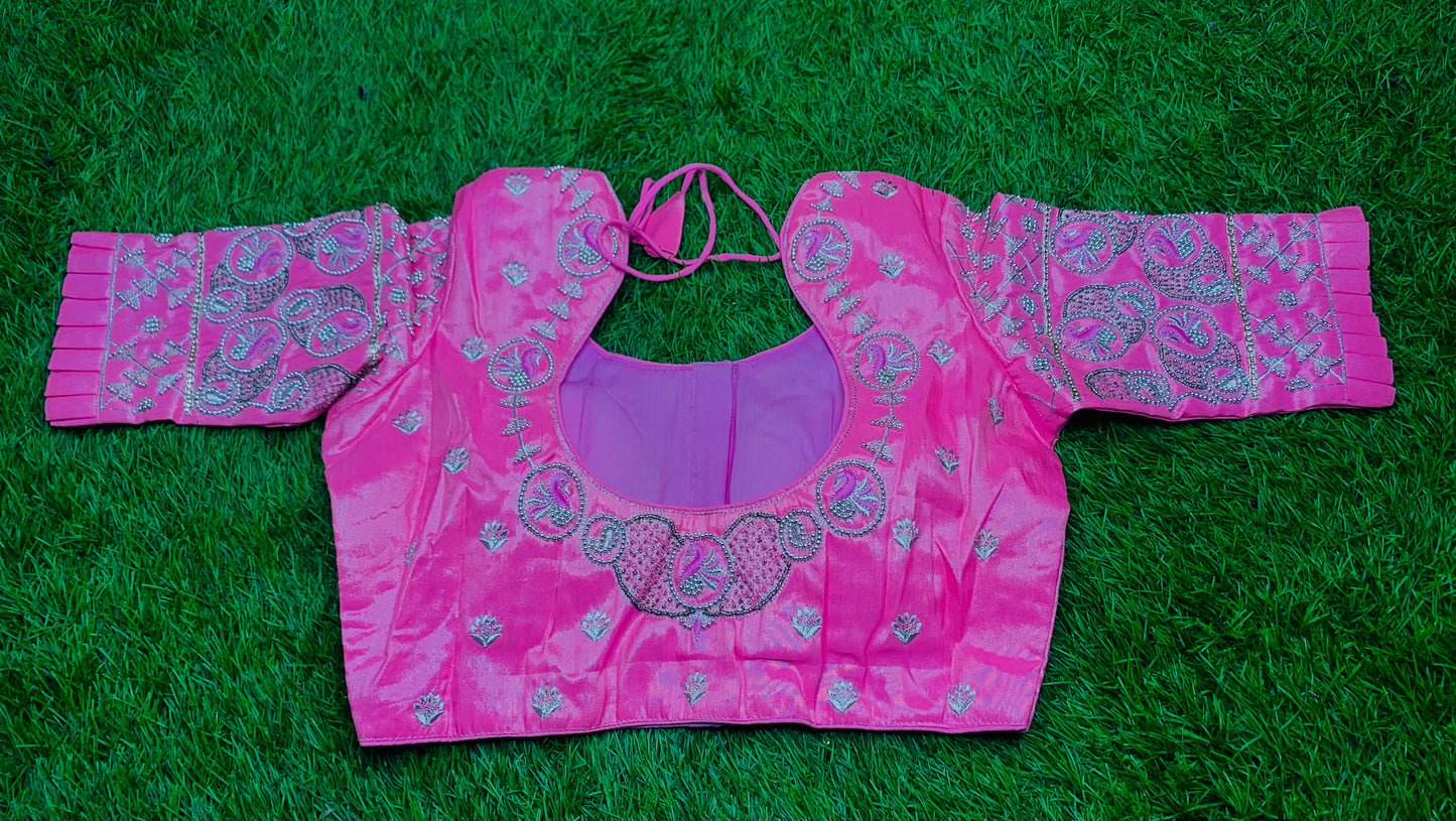 Baby pink peacock 🦚 hand work blouse 👚
