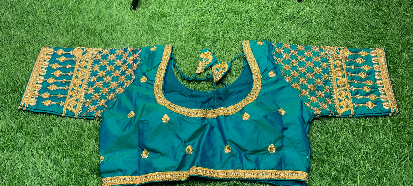 Dual shade blue maggam work blouse