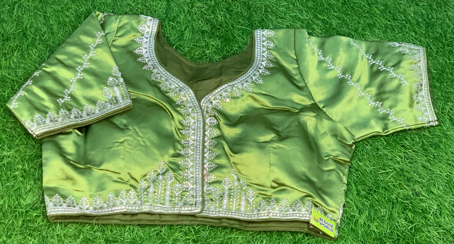 Mehendi colour silver work blouse