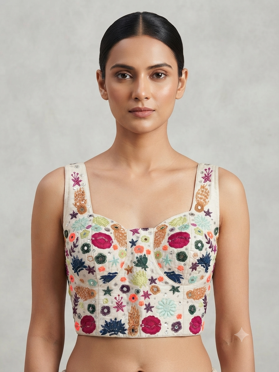 Flower embroidery sleeveless premium blouse