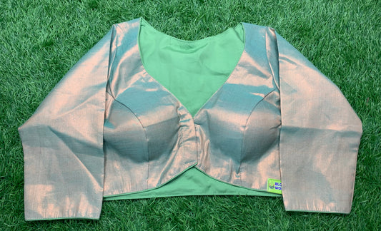 Green tissue high neck v neck office blouse 👚