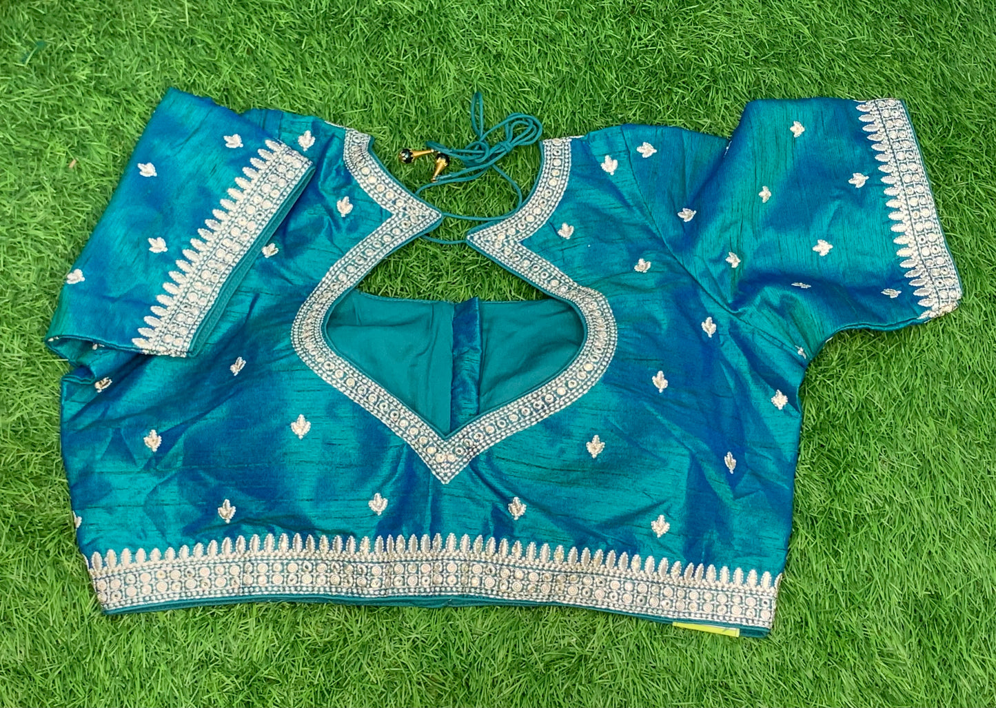 Dual shade blue with embroidery silver work pot neck