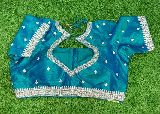 Dual shade blue with embroidery silver work pot neck