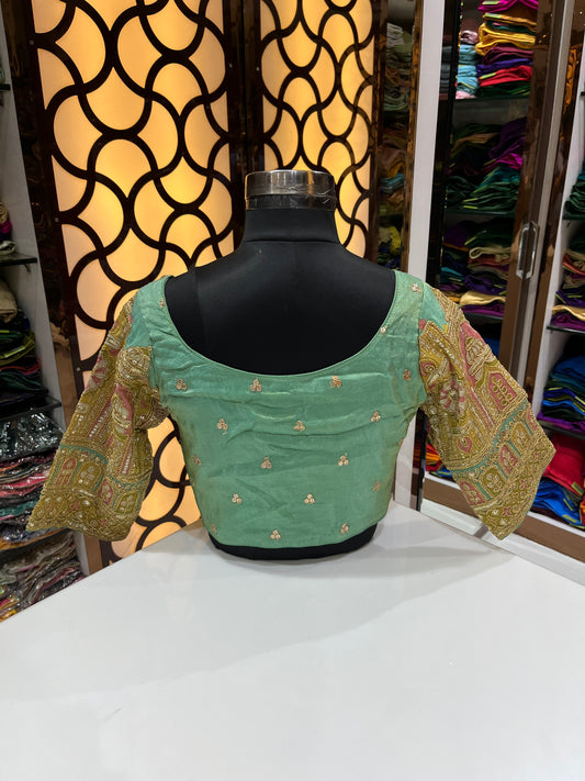 Mint colour v neck back high neck blouse 👚