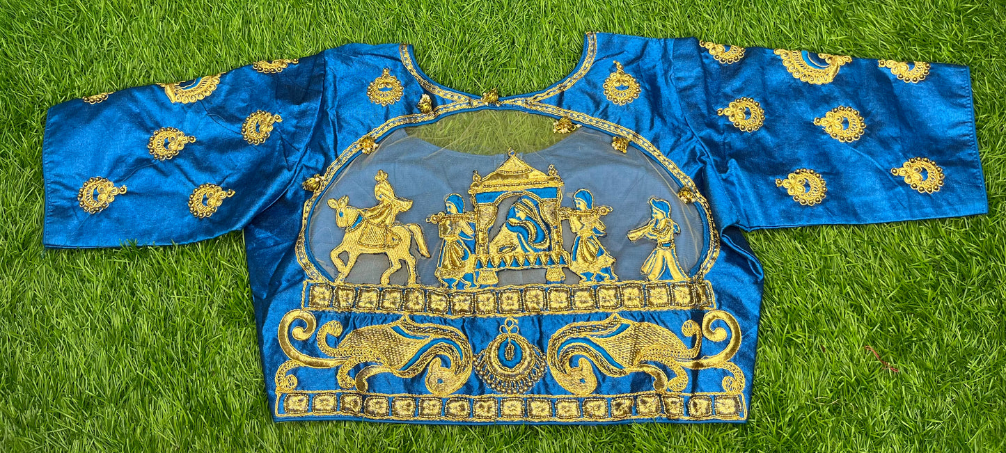 Blue colour wedding bharaat blouse