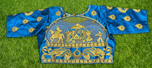 Blue colour wedding bharaat blouse