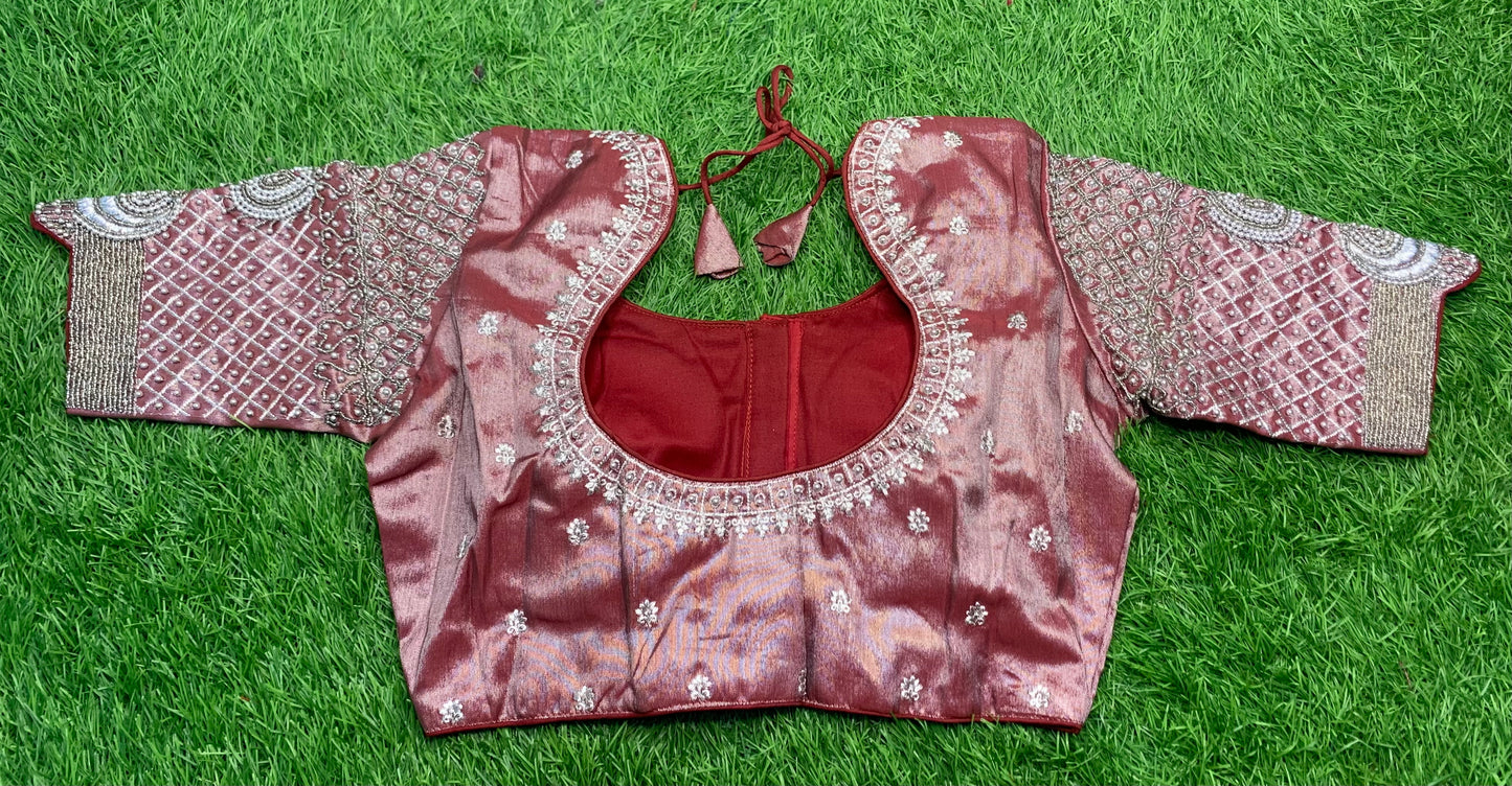 Marron tissue silver work blouse 👚