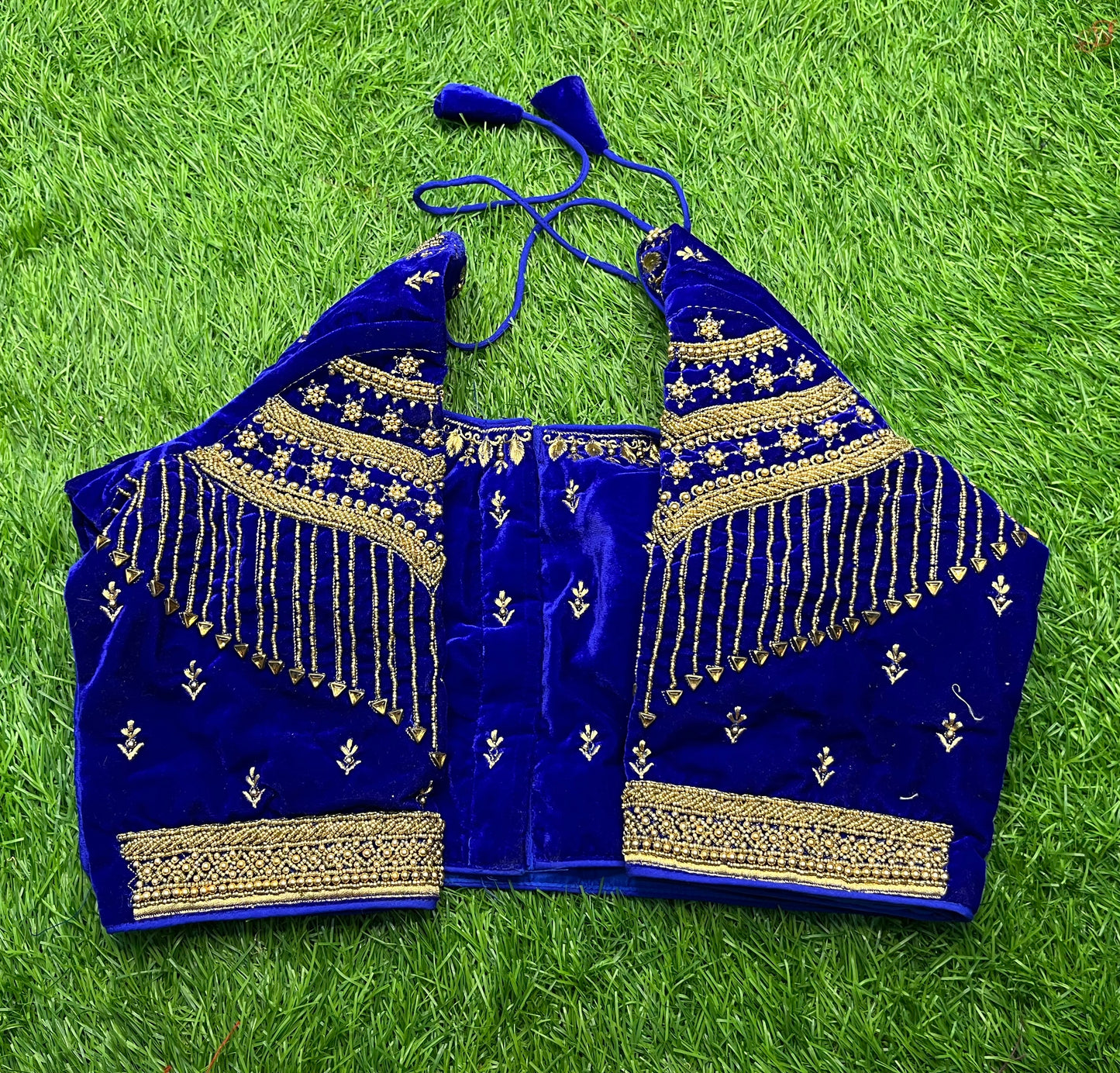 Royal blue velvet golden work heavy blouse
