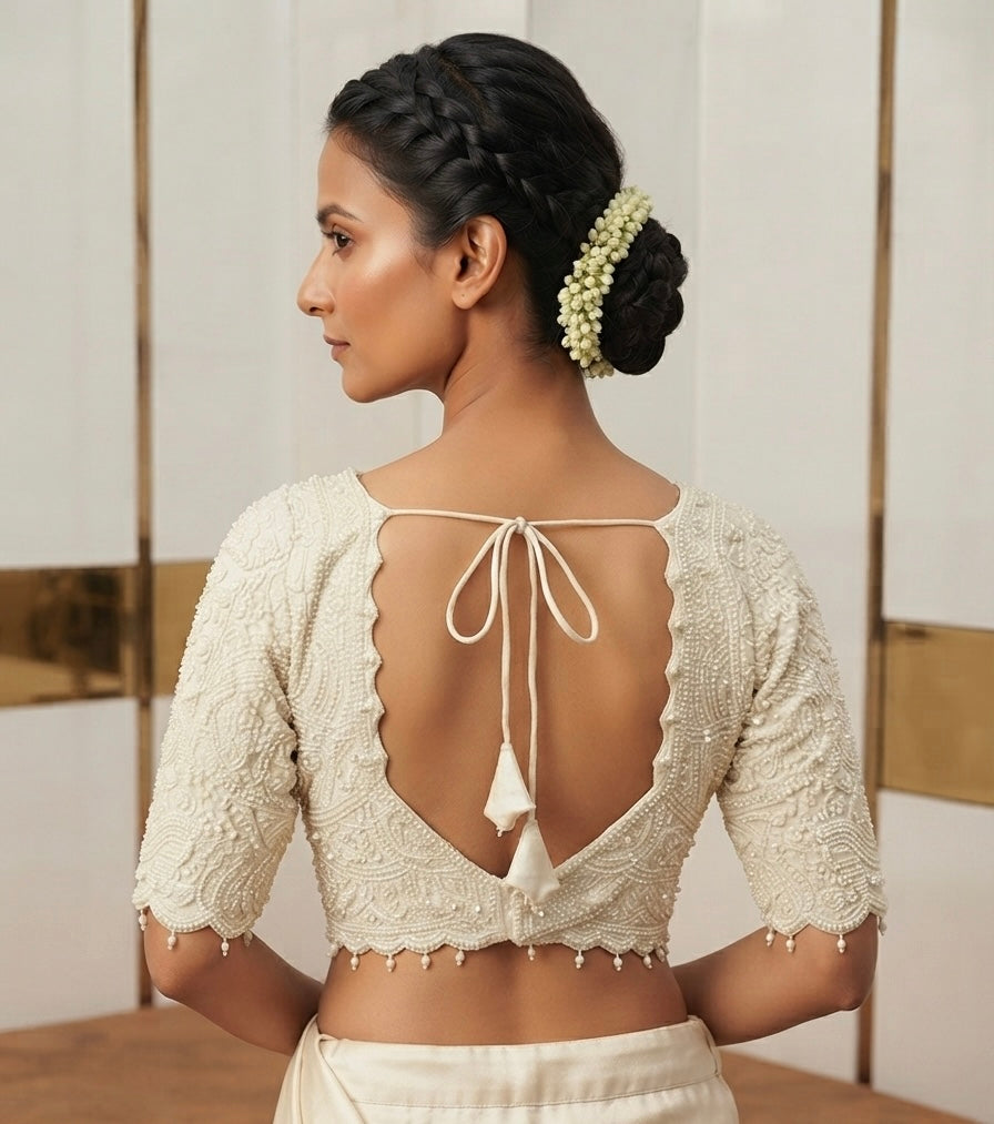 White karaana work with sleeve Blouse 👚