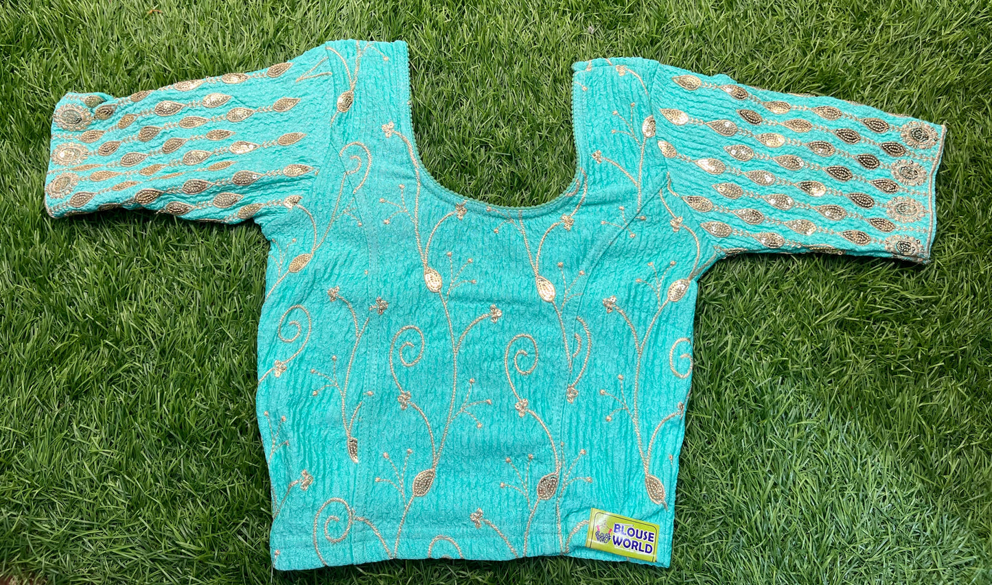 Light blue gold zari sequence Strectable blouse xl size