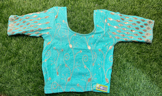 Light blue gold zari sequence Strectable blouse xl size