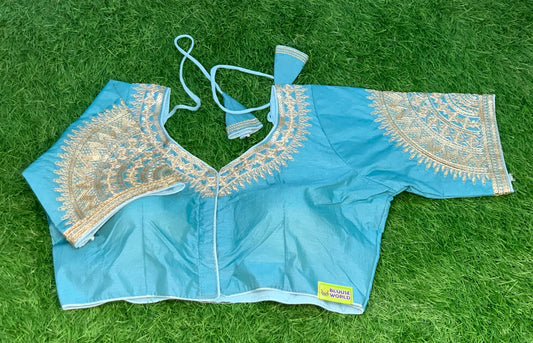 Sky blue with gold work fancy blouse