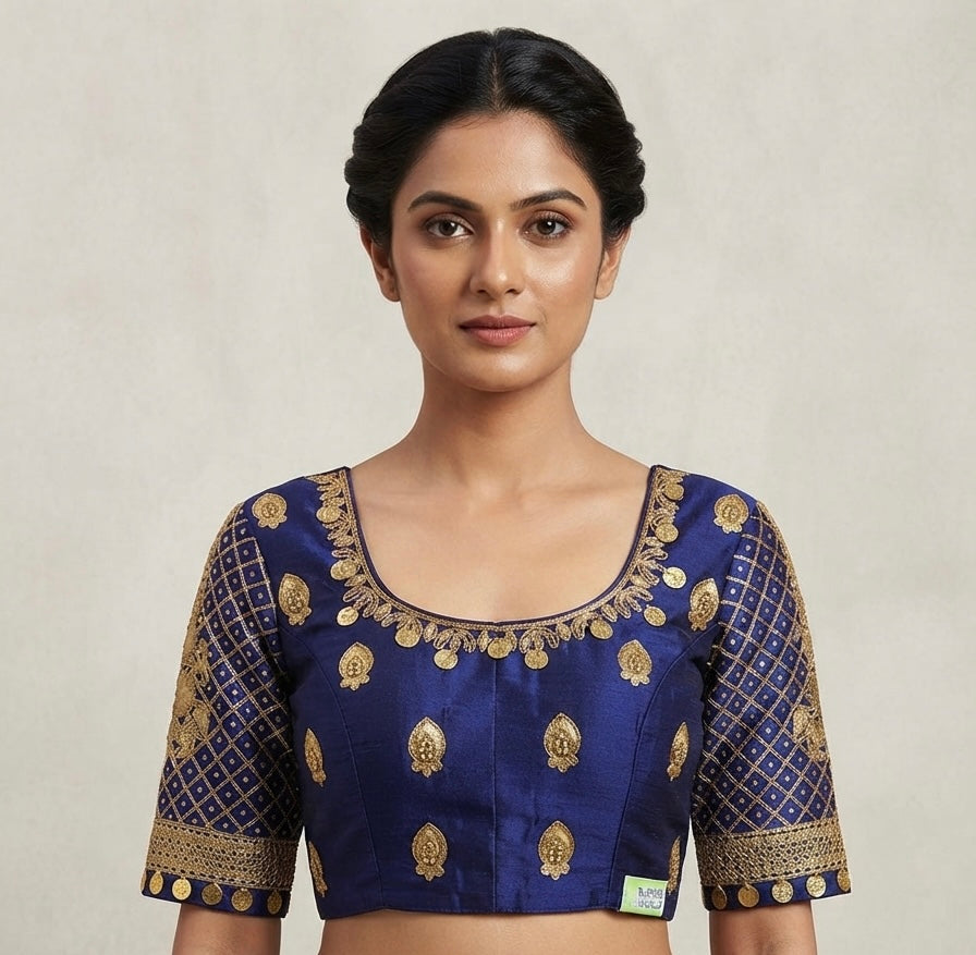 Navy blue Maggam gold work Blouse 👚