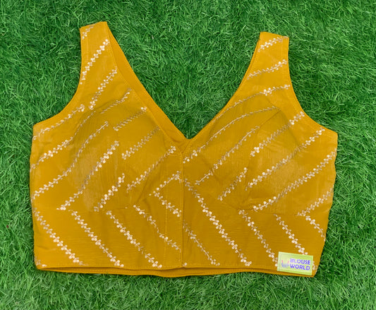 Front v back high neck mustard yellow blouse with hands