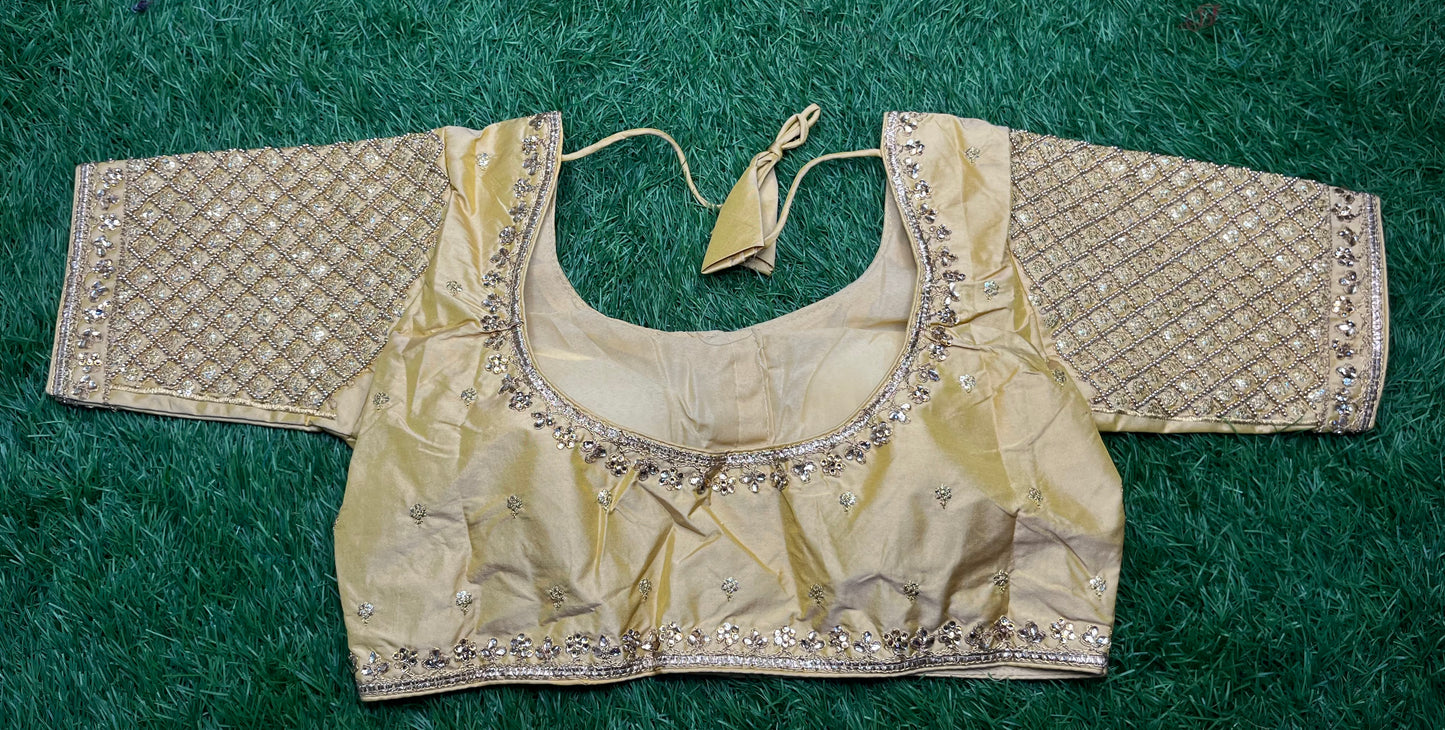 Cream golden heavy stone work blouse 👚