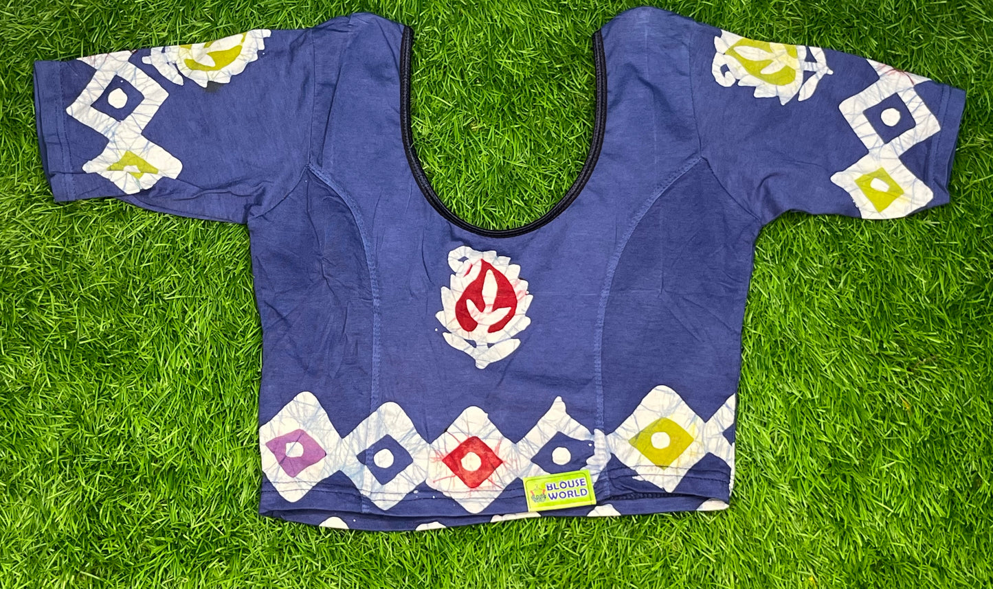 Blue white printed stretchable XXL blouse