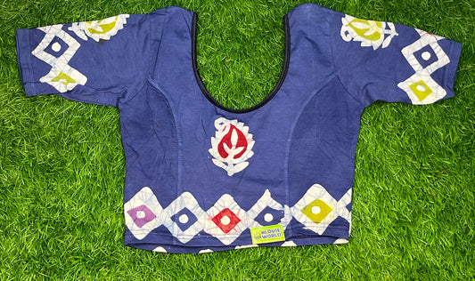 Blue white printed stretchable XXL blouse