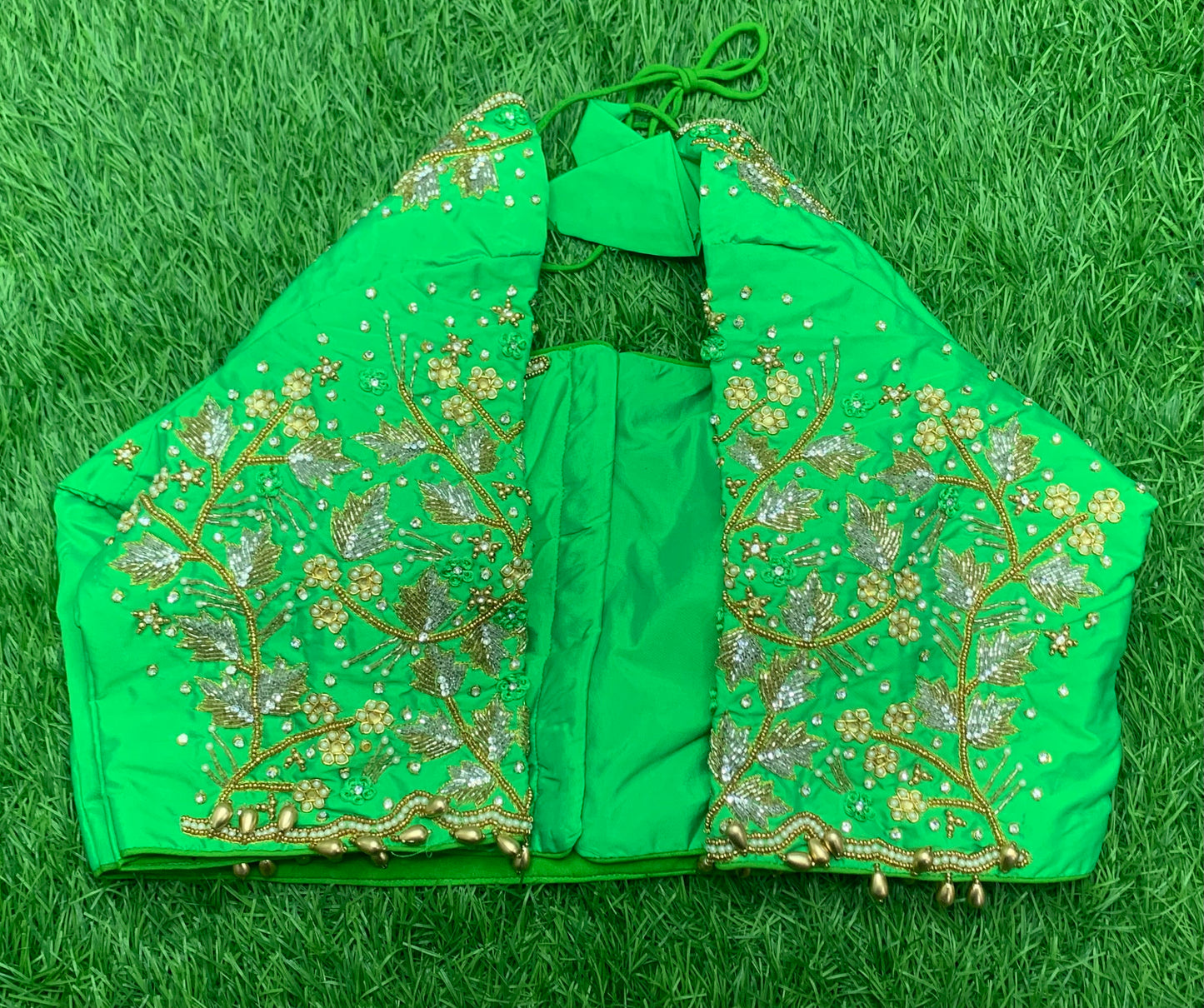 Parrot 🦜 green colour stone maggam work heavy blouse