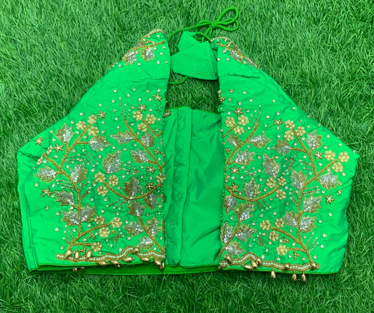 Parrot 🦜 green colour stone maggam work heavy blouse