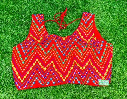 Red multicolour sleeveless blouse