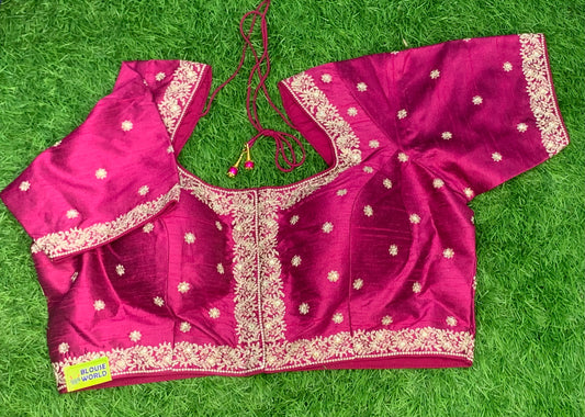 Simple embroidery with ivory zari wine colour