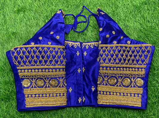 Royal blue heavy maggam work blouse