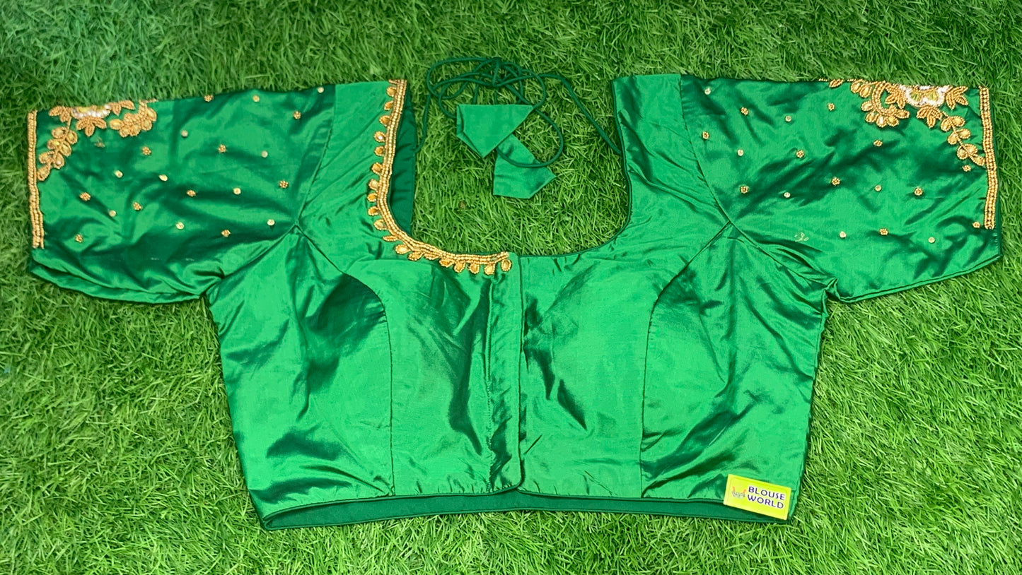 Bottle green colour with gold maggam work blouse