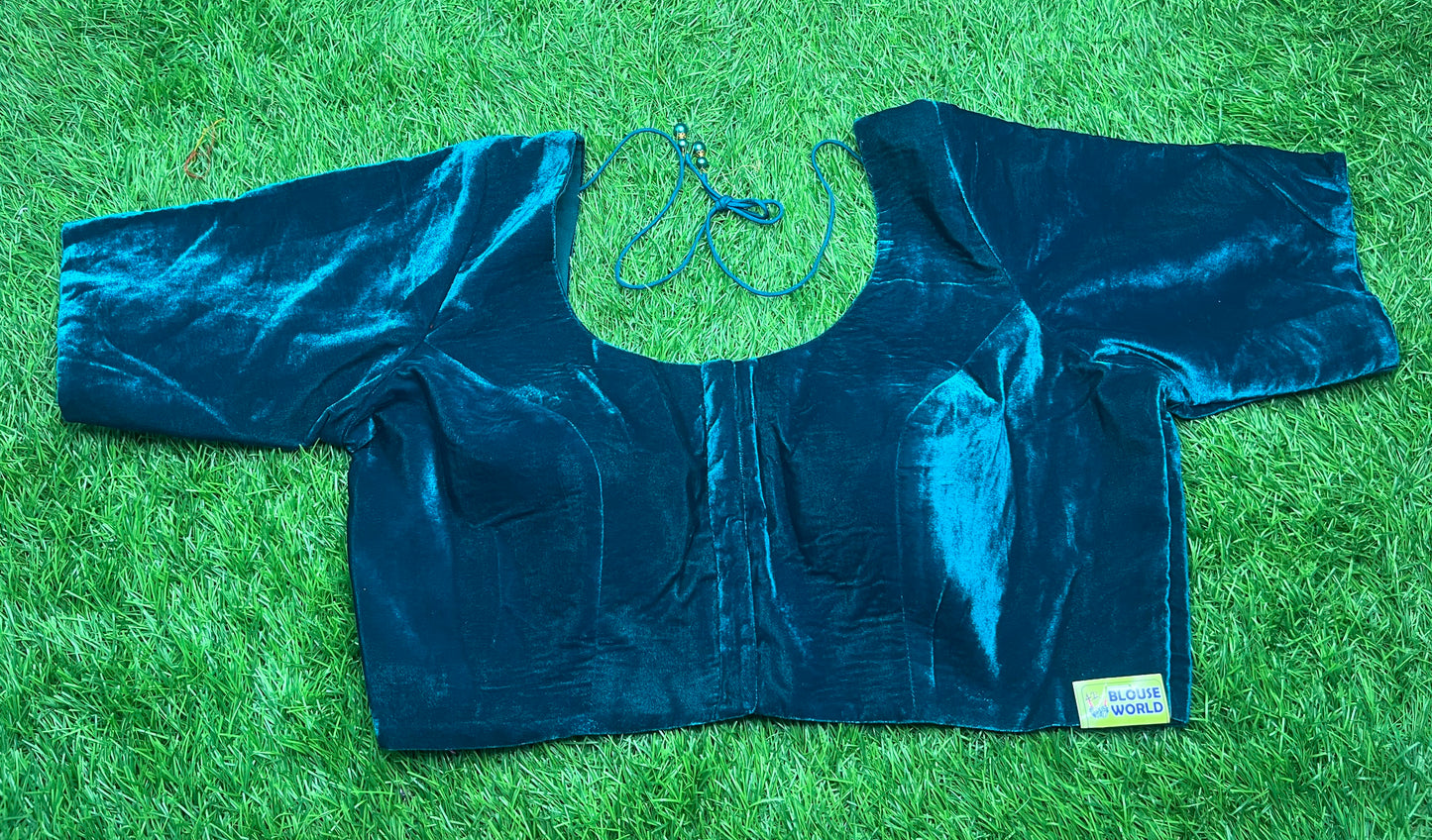 Rama blue plain velvet with hands blouse 👚