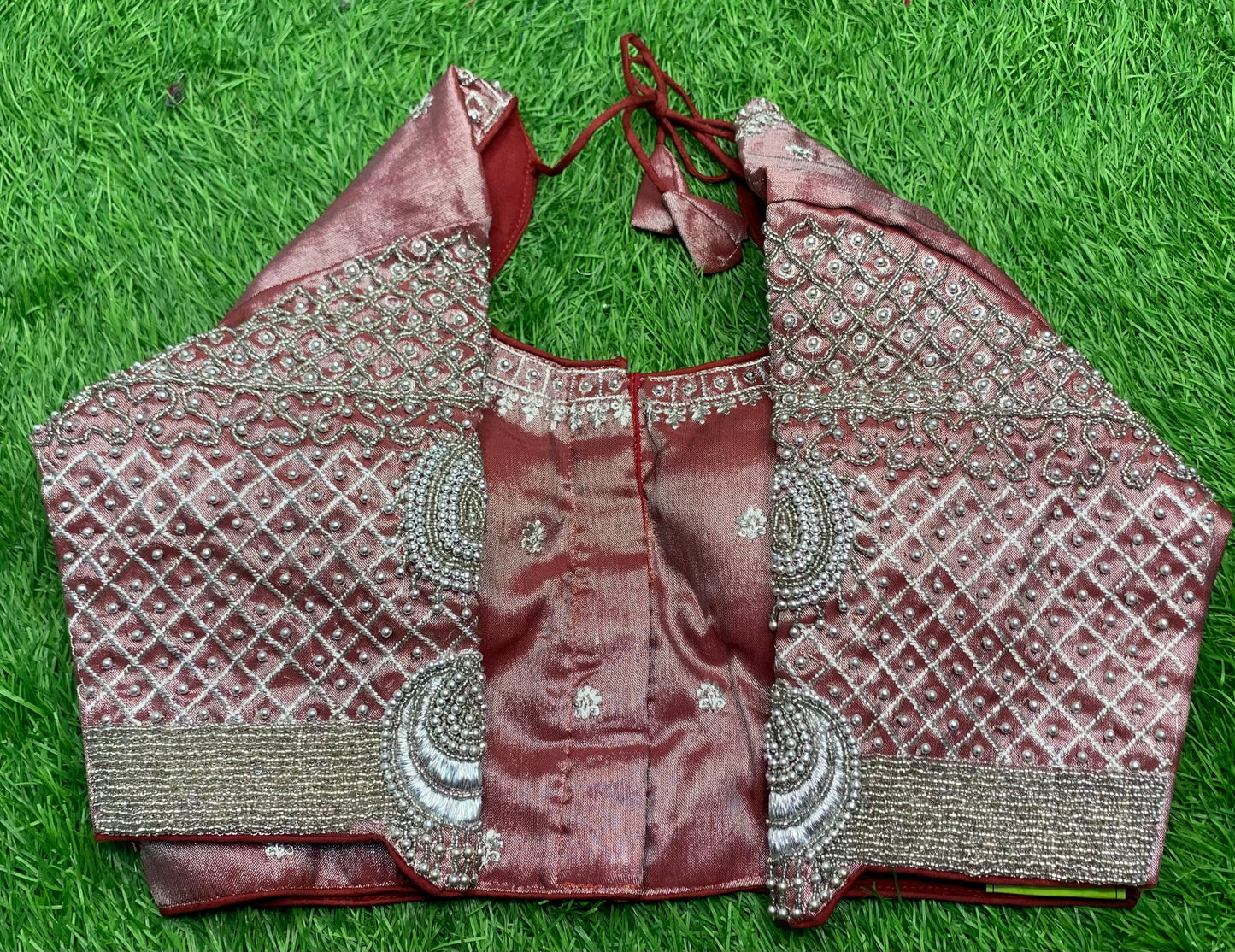 Marron tissue silver work blouse 👚