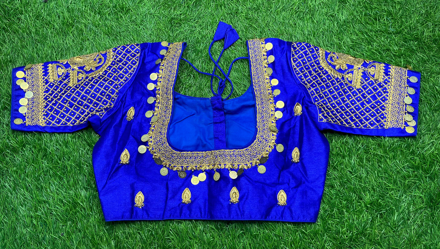 Royal blue 💙 coins 🪙 work with hanging bell model blouse 👚
