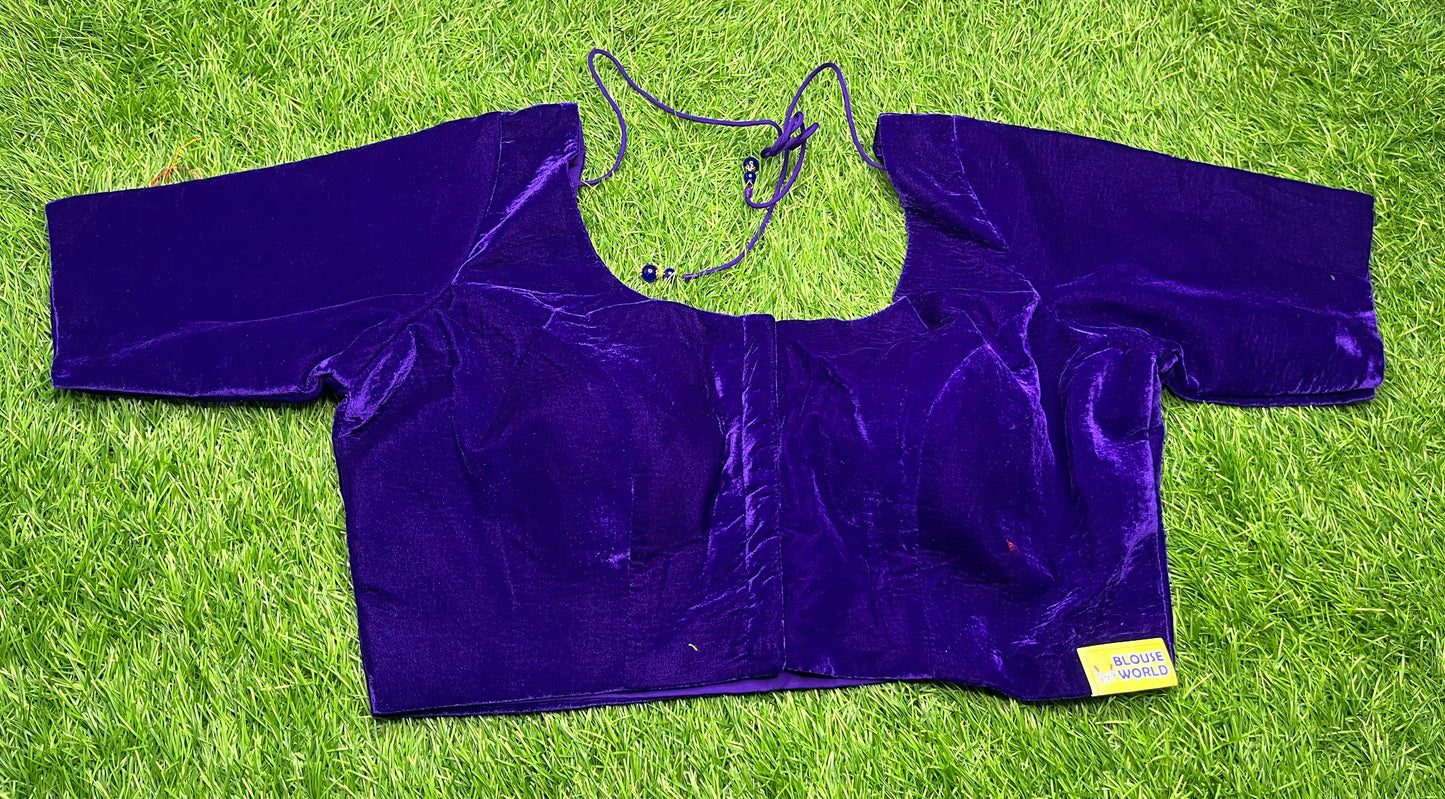 Royal blue colour plain velvet with hands blouse 👚