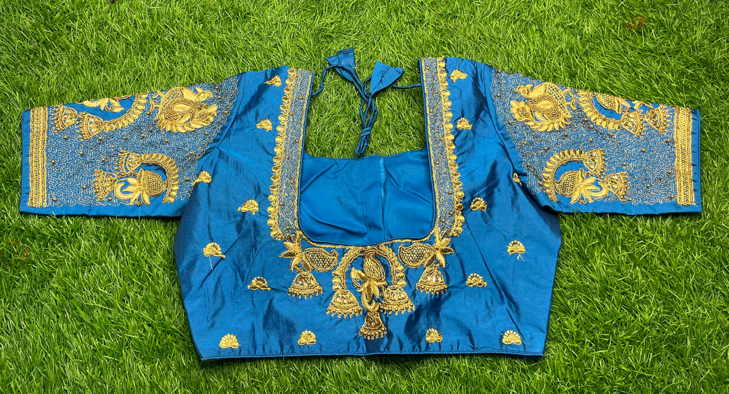 Fairoza blue heavy peacock 🦚 design hand work blouse 👚