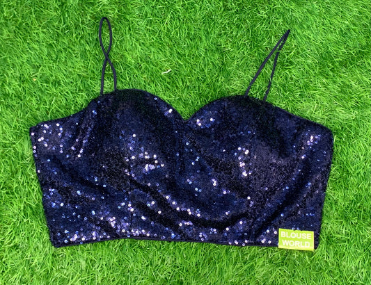 Noodle strap navy sequence blouse